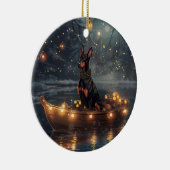 Doberman Kerstfeest reis Keramisch Ornament (Rechts)