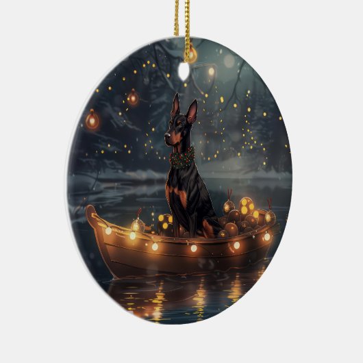 Doberman Kerstfeest reis Keramisch Ornament (Rechts)