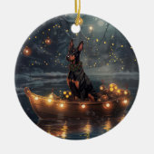 Doberman Kerstfeest reis Keramisch Ornament (Voorkant)