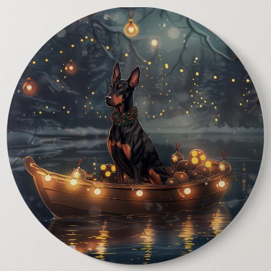 Doberman Kerstfeest reis Ronde Button 6,0 Cm (Voorkant)