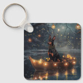 Doberman Kerstfeest reis Sleutelhanger (Voorkant)