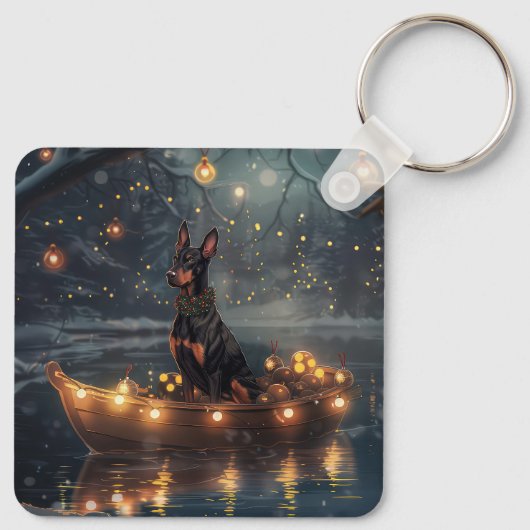 Doberman Kerstfeest reis Sleutelhanger (Achterkant)