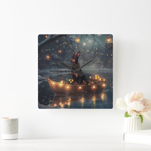 Doberman Kerstfeest reis Vierkante Klok (Huis)