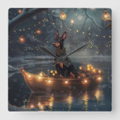 Doberman Kerstfeest reis Vierkante Klok (Voorkant)