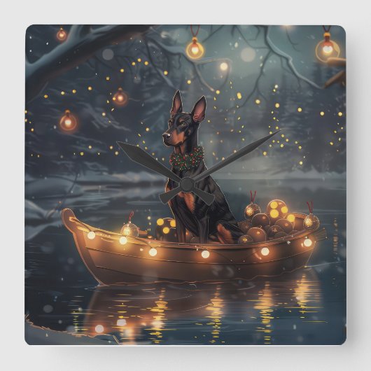 Doberman Kerstfeest reis Vierkante Klok (Voorkant)