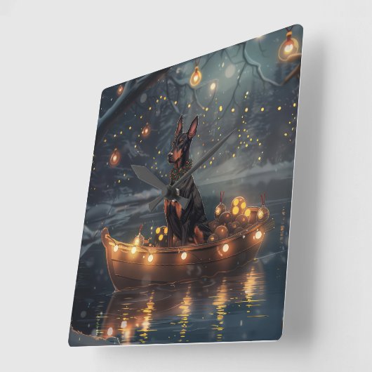 Doberman Kerstfeest reis Vierkante Klok (Hoek)