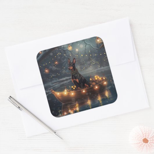 Doberman Kerstfeest reis Vierkante Sticker (Envelop)