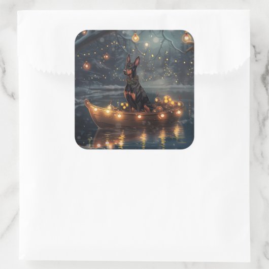 Doberman Kerstfeest reis Vierkante Sticker (Tas)