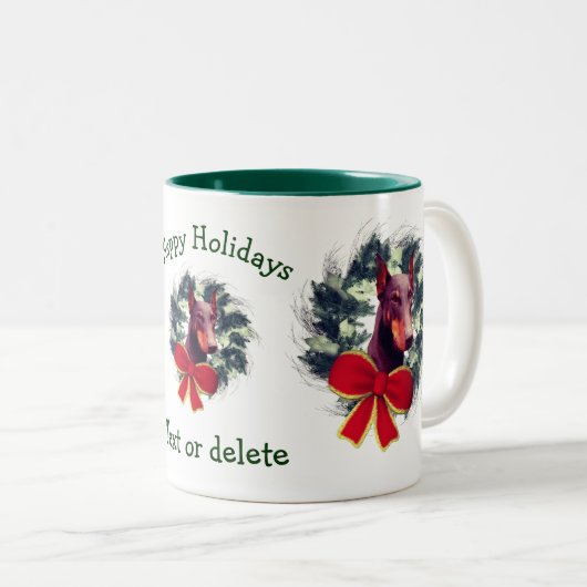 Doberman Kerstfeestdag - Gepersonaliseerd Tweekleurige Koffiemok (Voorkant rechts)