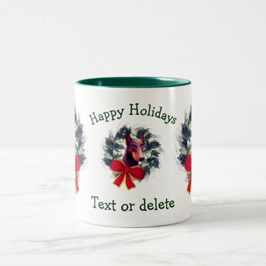 Doberman Kerstfeestdag - Gepersonaliseerd Tweekleurige Koffiemok (Center)