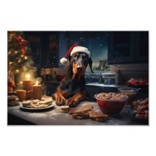 Doberman Kerstkoekjes Feestelijke vakantie Foto Afdruk