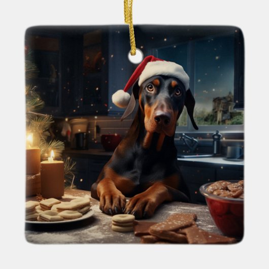 Doberman Kerstkoekjes Feestelijke vakantie Keramisch Ornament (Voorkant)