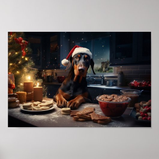 Doberman Kerstkoekjes Feestelijke vakantie Poster (Voorkant)