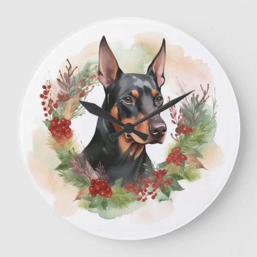 Doberman Kerstkrans feestelijke pup Grote Klok (Voorkant)