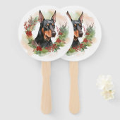 Doberman Kerstkrans feestelijke pup Handwaaier (Voorkant en achterkant)