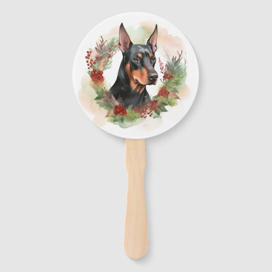 Doberman Kerstkrans feestelijke pup Handwaaier (Voorkant)