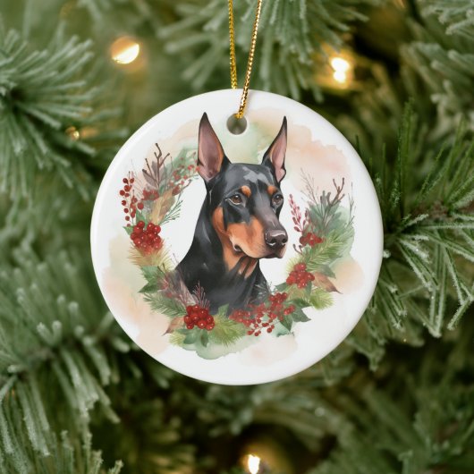 Doberman Kerstkrans feestelijke pup Keramisch Ornament (Boom)