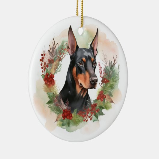Doberman Kerstkrans feestelijke pup Keramisch Ornament (Rechts)