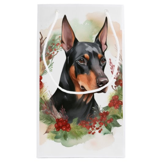 Doberman Kerstkrans feestelijke pup Klein Cadeauzakje (Achterkant)
