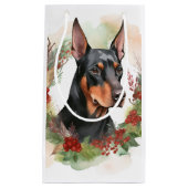 Doberman Kerstkrans feestelijke pup Klein Cadeauzakje (Voorkant)