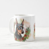 Doberman Kerstkrans feestelijke pup Koffiemok (Voorkant links)