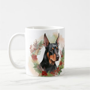 Doberman Kerstkrans feestelijke pup Koffiemok