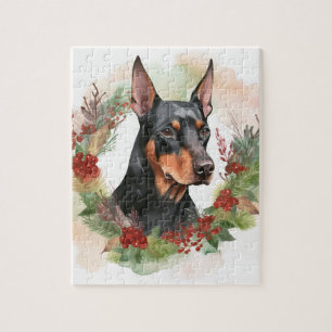 Doberman Kerstkrans feestelijke pup Legpuzzel