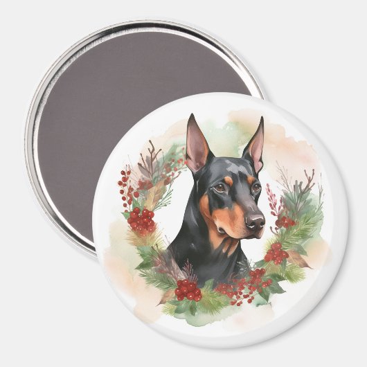 Doberman Kerstkrans feestelijke pup Magneet (Voorkant / Achterkant)