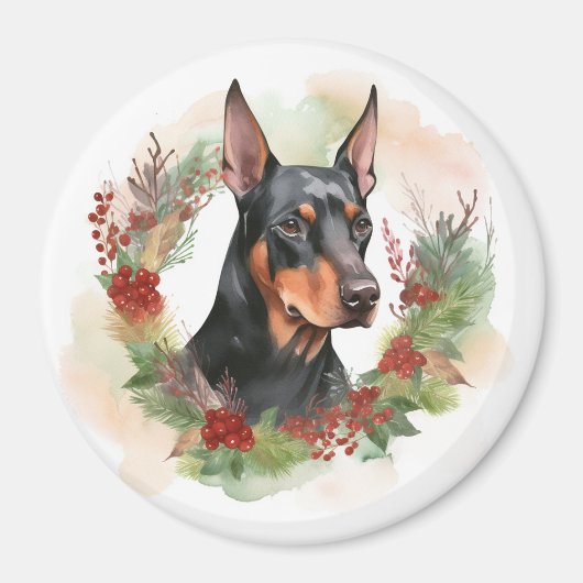 Doberman Kerstkrans feestelijke pup Magneet (Voorkant)