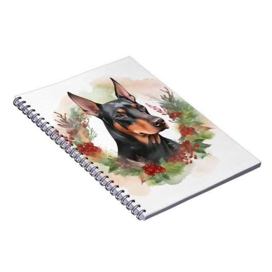 Doberman Kerstkrans feestelijke pup Notitieboek (Rechterzijde)