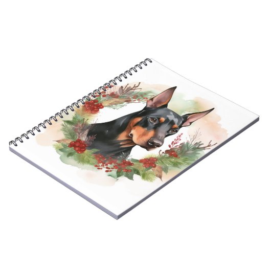 Doberman Kerstkrans feestelijke pup Notitieboek (Linkerzijde)