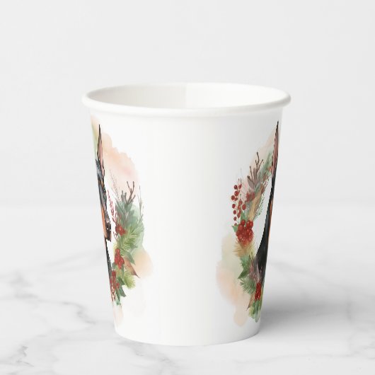 Doberman Kerstkrans feestelijke pup Papieren Bekers (Links)