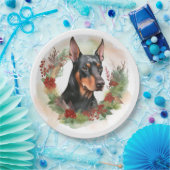 Doberman Kerstkrans feestelijke pup Papieren Bordje (Feest)