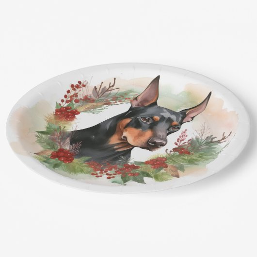 Doberman Kerstkrans feestelijke pup Papieren Bordje (Gekanteld)