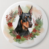 Doberman Kerstkrans feestelijke pup Ronde Button 6,0 Cm (Voorkant)