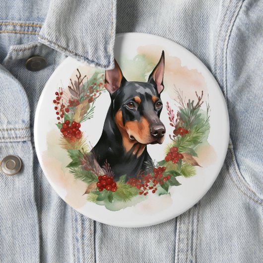 Doberman Kerstkrans feestelijke pup Ronde Button 6,0 Cm (In situ)