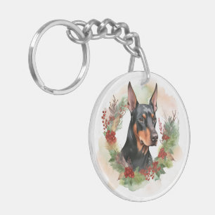 Doberman Kerstkrans feestelijke pup Sleutelhanger