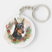Doberman Kerstkrans feestelijke pup Sleutelhanger (Achterkant)