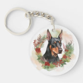 Doberman Kerstkrans feestelijke pup Sleutelhanger (Voorkant)