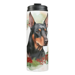 Doberman Kerstkrans feestelijke pup Thermosbeker