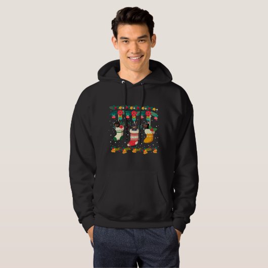 Doberman Kerstmis in sokassen met X-Mas-lampjes Hoodie (Voorkant volledig)