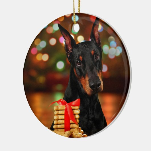 Doberman Kerstmis Keramisch Ornament (Links)