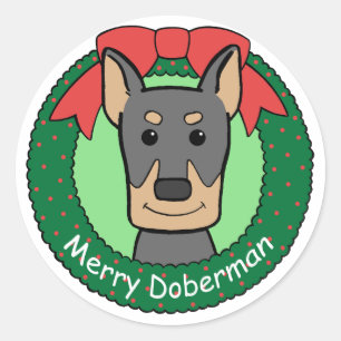 Doberman Kerstmis Ronde Sticker