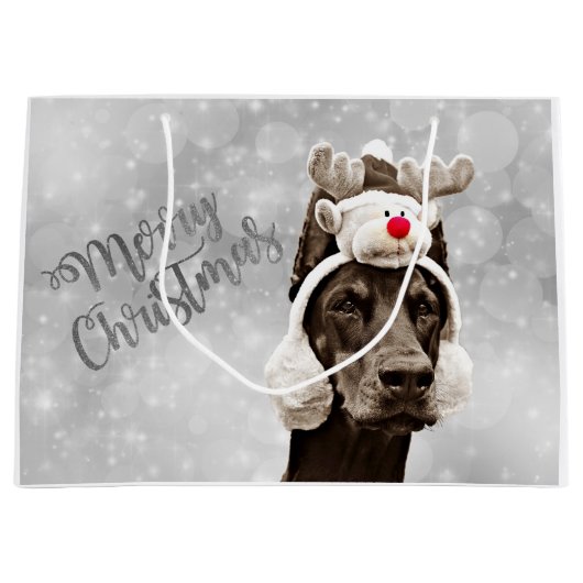Doberman-kerstportret Groot Cadeauzakje (Voorkant)
