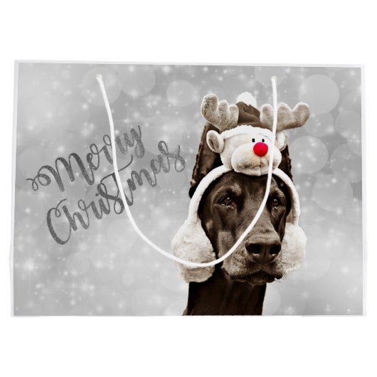 Doberman-kerstportret Groot Cadeauzakje (Achterkant)