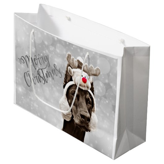 Doberman-kerstportret Groot Cadeauzakje (Voorkant Gekanteld)