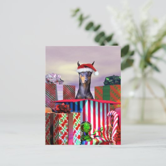 Doberman-kerstverrassing Feestdagenkaart (Staand voorkant)