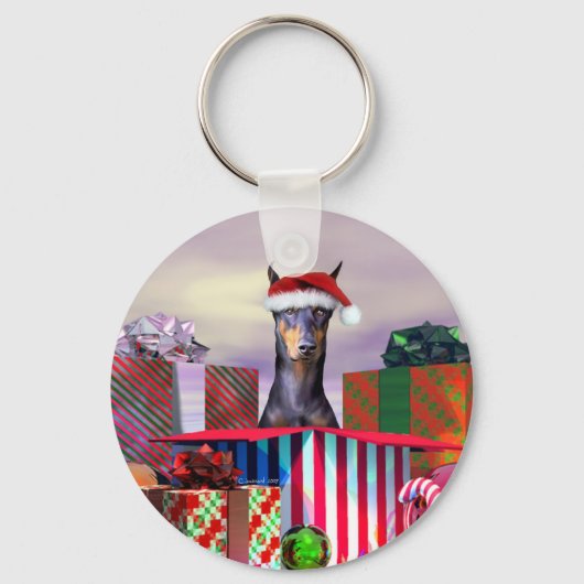 Doberman-kerstverrassing Sleutelhanger (Voorkant)