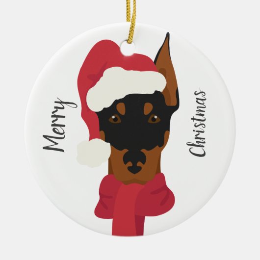 Doberman kerstversiering. sneeuwvlokdecoratie keramisch ornament (Voorkant)