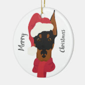Doberman kerstversiering. sneeuwvlokdecoratie keramisch ornament (Links)